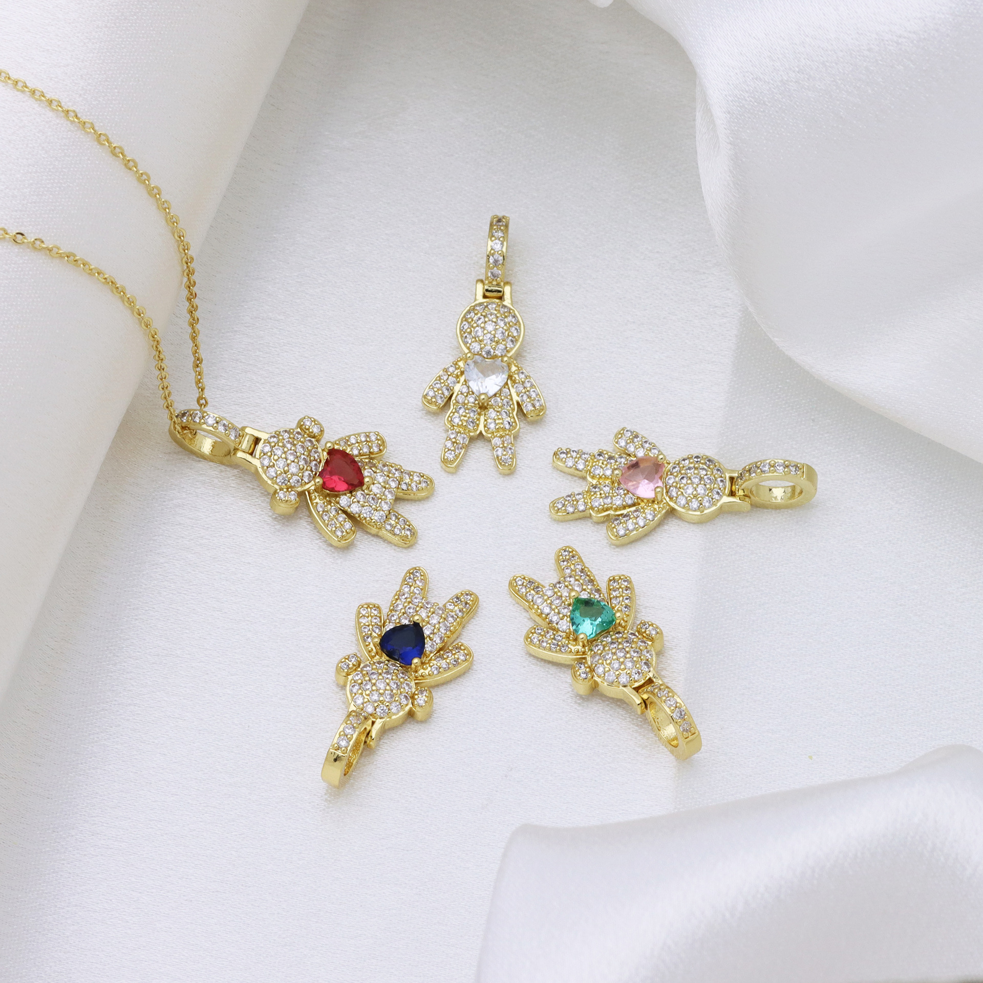 Zircon Inlay Material Copper Inlay Heart Shape Zircon Pendant Necklace