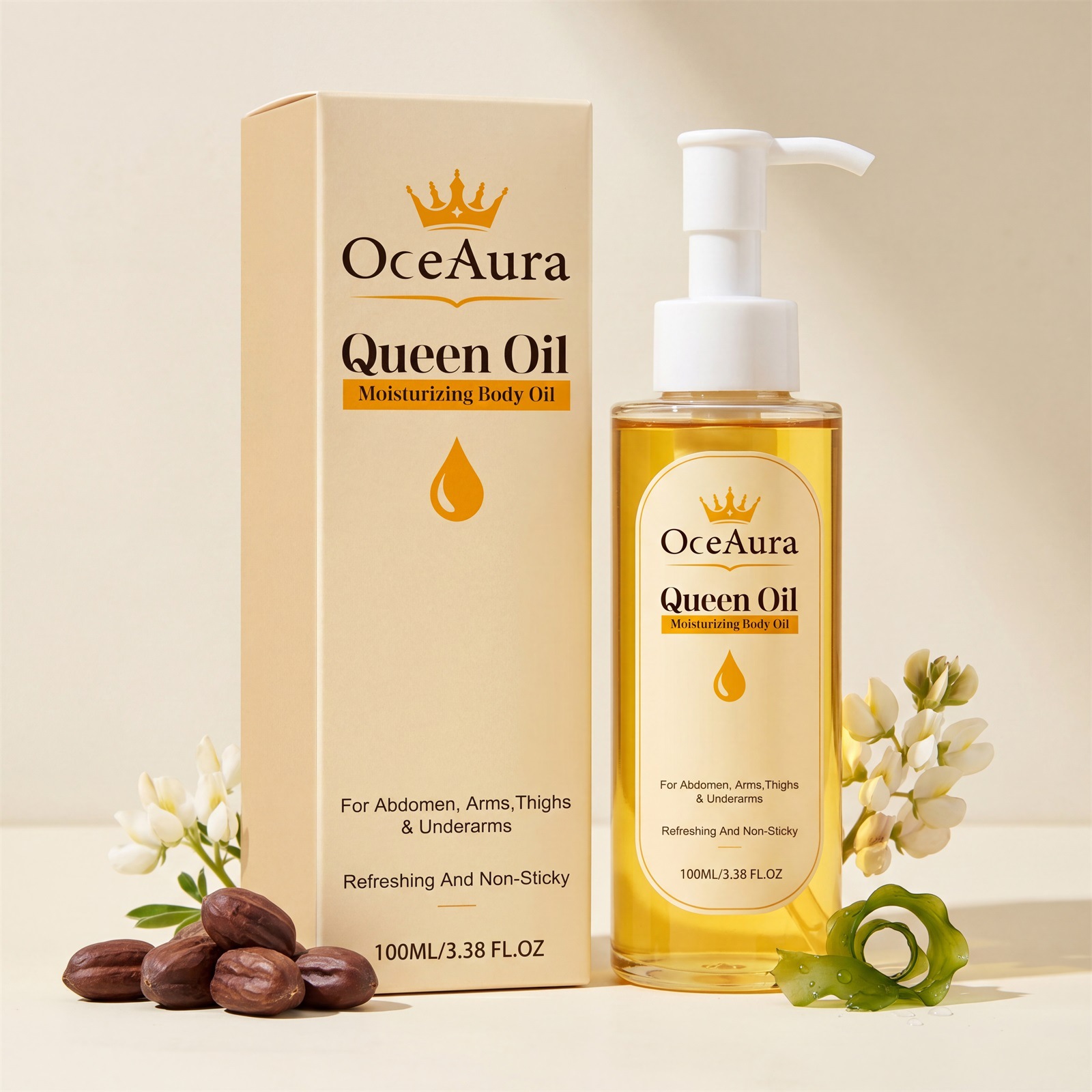 Oceaura Moisturizing Body Oil Gentle and Moisturizing Massage Oil for Delicate Body Skin, Hydrating and Smoothing
