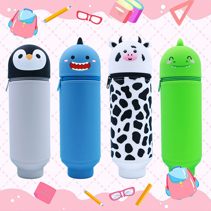 Silicone Cartoon Pencil Case, Large-Capacity Foldable Stationery Pouch, Dinosaur & Animal Designs