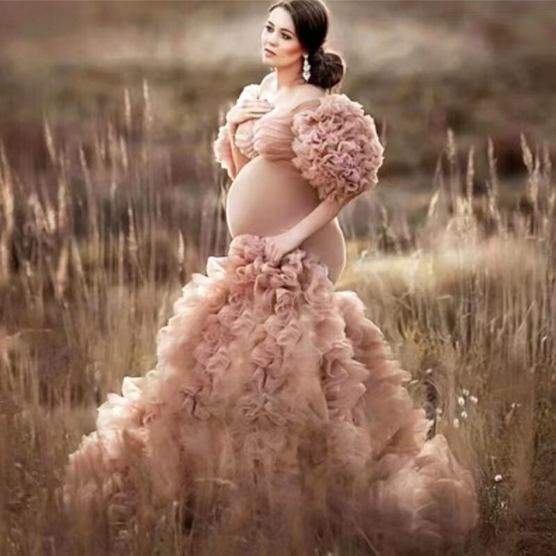 Cross-border maternity photo dress photography clothing gauze dress big belly dress support one-piece delivery Cross-border maternity photo dress photography clothing gauze dress big belly dress support one-piece delivery