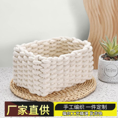 メーカーの卸売り編みの太い縄の収納かごの綿の縄の収納かごのデスクトップの収納かごの雑品編みのピクニックかごの収納