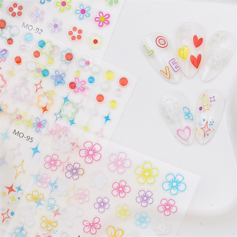 Nueva artesanía uñas arte tridimensional jalea alivio pegatinas dopamina flor estrella amor 3D impermeable uñas pegatinas