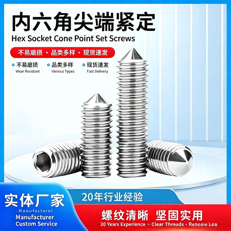304 Stainless Steel Pointed Machine Screws, Positioning Set Screws, Pointed Hex Socket Set Screws Wholesale/M3/M4/M5