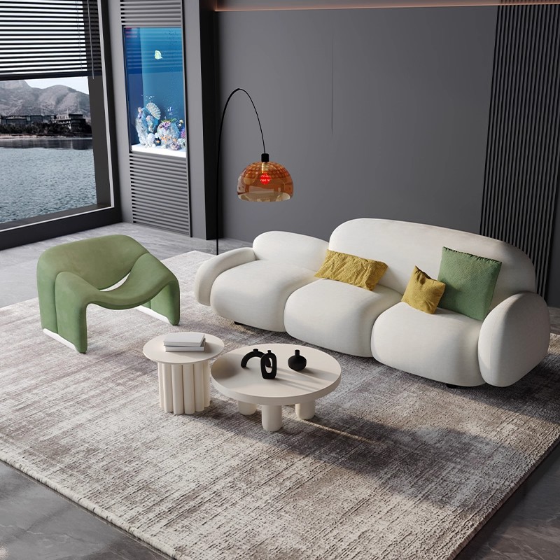 Cream-Style Sofa for Living Room, Simple Modern Tofu Block Straight Row, Light Luxury Fabric Sofa for Small Apartments, Beauty Salon Internet Celebrity
