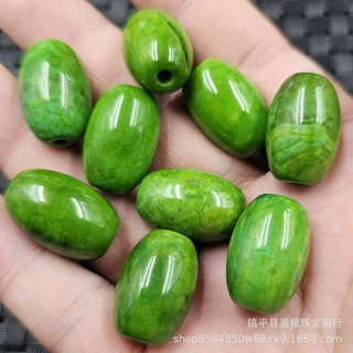 果绿玛瑙天珠玉石散珠橄榄绿玛瑙椭圆米珠勒子路路通饰品配件珠子