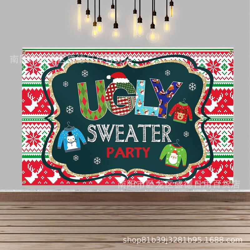Winter Christmas Ugly Sweater Party Photography Background Cloth Cross-Border Family Holiday Atmosphere Arrangement Props Decoration Banner