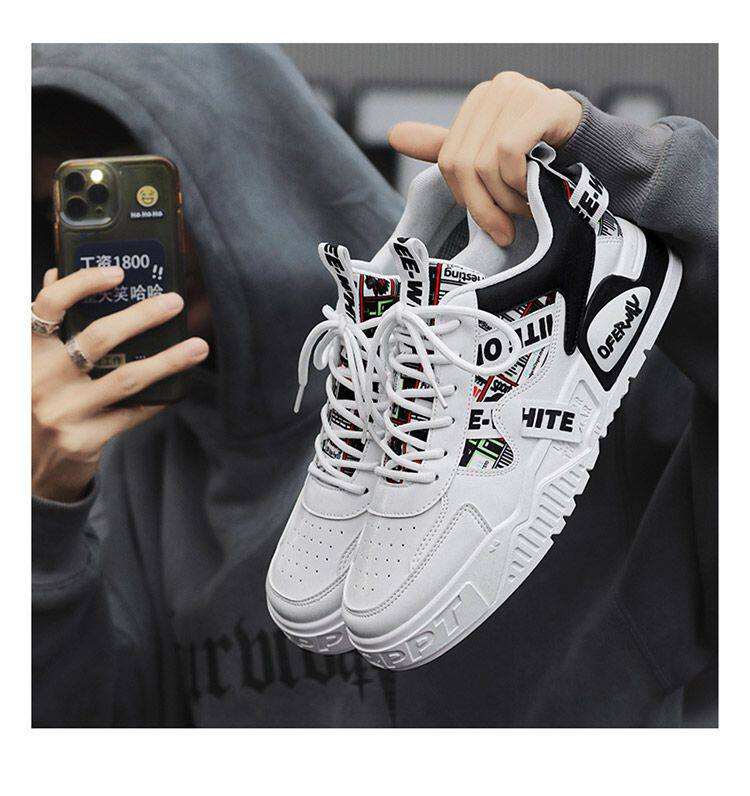 Giày thể thao nam màu trắng thoáng khí đế dày phong cách Hàn, giày sneaker đa năng thắt dây — E161 trắng đen, Màu Kaki E161 chi tiết 16
