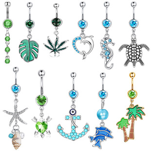 Cross-Border Stainless Steel Navel Nail Turtle Pendant Anchor Coconut Tree Zircon Cute and Sweet Body Piercing Jewelry Wholesale