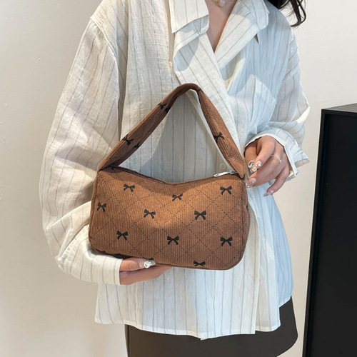 Linen velvet fashionable printed handbag women 2025 new autumn season underarm bag simple and stylish single shoulder bag