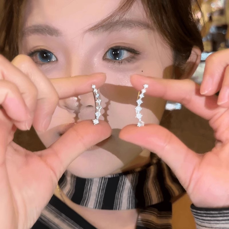 은바늘 라인스톤 귀걸이 한 쌍