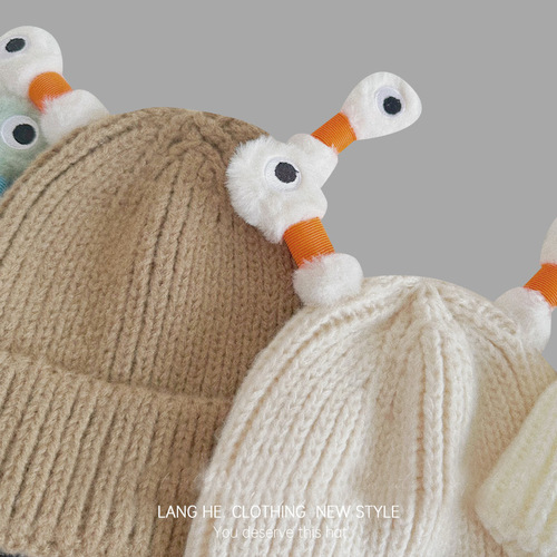 Baby and Parent Knitted Hat for Autumn and Winter, Cute Cartoon Style with Funny Glowing Antennae Eyes