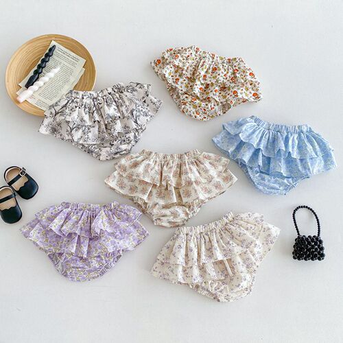 Baby Girl's 0-2 Years Summer Korean Style Super Cute Cake Puff Pants Children's Clothing Birthday Outfit with Floral Patterns