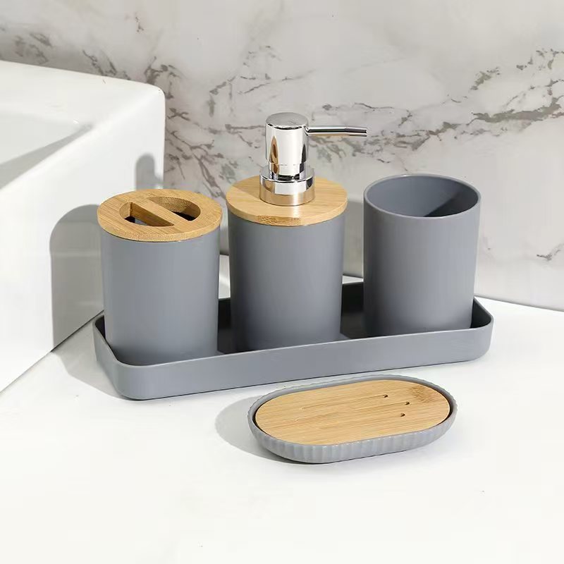 Color sólido blanco y negro de alta gama, caja de jabón, soporte de cepillo de dientes, botella de emulsión, enjuague bucal, caja de algodón, oferta transfronteriza