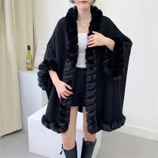 Amazon Cross-Border Autumn and Winter New Black Imitation Rabbit Fur Women's Shawl Cross-Border Foreign Trade Wholesale