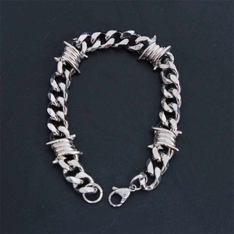 Cuban chain punk halsband med törnen i rostfritt stål_voghion.com