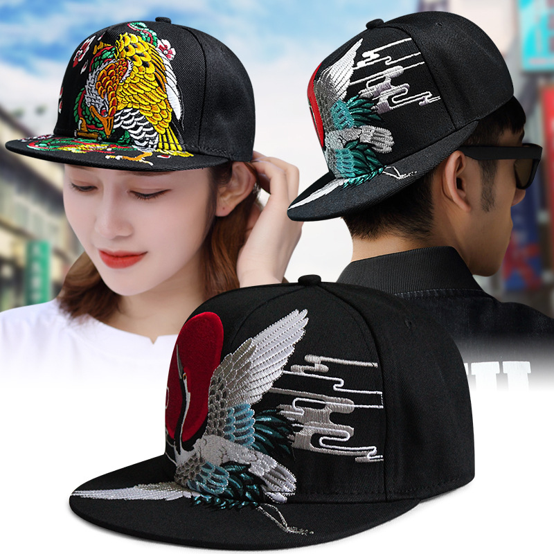 中国风潮爆可调节彩色刺绣棒球帽嘻哈街舞帽平沿帽男女街头潮人帽