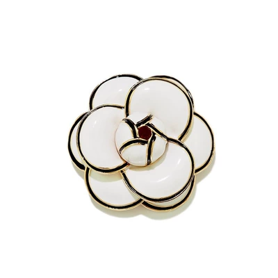 Tweed Style Camellia Brooch High-End Women's French Retro Enamel Corsage Elegant Design Pin Outwear Accessories (Yaxa sancaqları) - golden-white-camellia