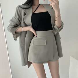 西装外套春秋新款韩版小个子气质百搭显瘦西服不规则短裤两件套