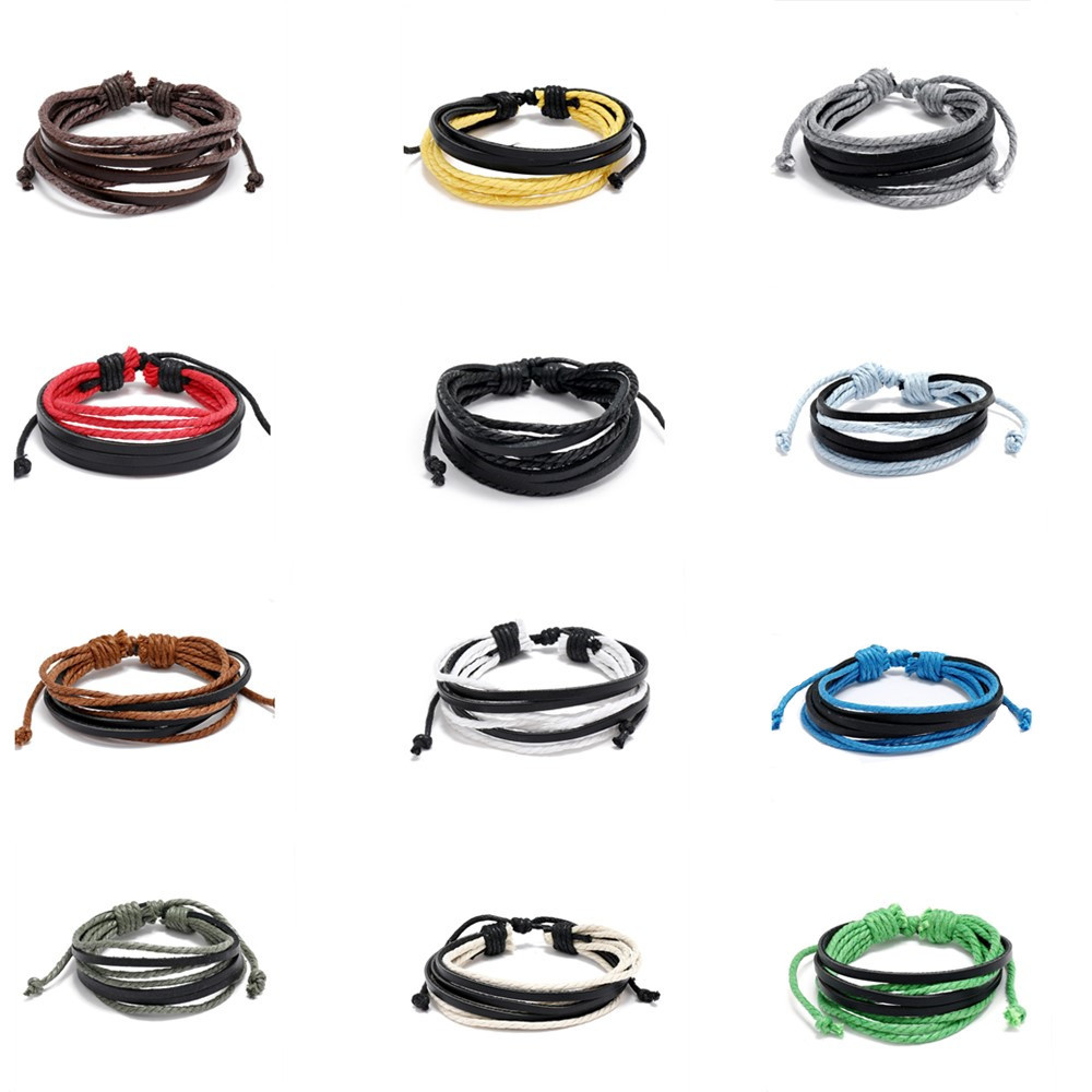 European and American Amazon Cross-Border Exclusive Multi-Layered Leather Bracelets, Vintage Hemp Rope Multi-Layered Woven Leather Bracelets for Men