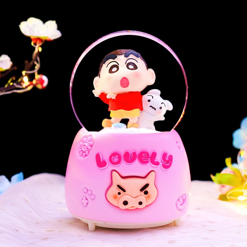 Pequeño libro rojo explosión dulce oso amarillo bola de cristal adornos luminosos giratorios caja de sonido regalos de vacaciones para niños