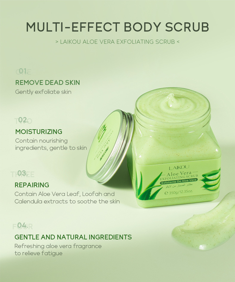 Laikou Aloe Vera Body Scrub 350g, a wholesale supplier of pore-cleansing and keratinizing skin care products undefined
