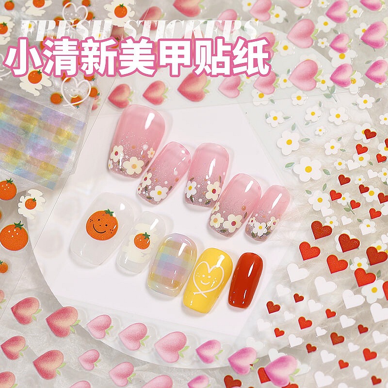 Nail Stickers with Small Flowers, Smiley Faces, Peach Cartoon Cute Bear and Dinosaur 3D Nail Stickers Wholesale with Adhesive Backing Nail Stickers with Small Flowers, Smiley Faces, Peach Cartoon Cute Bear and Dinosaur 3D Nail Stickers Wholesale with Adhesive Backing