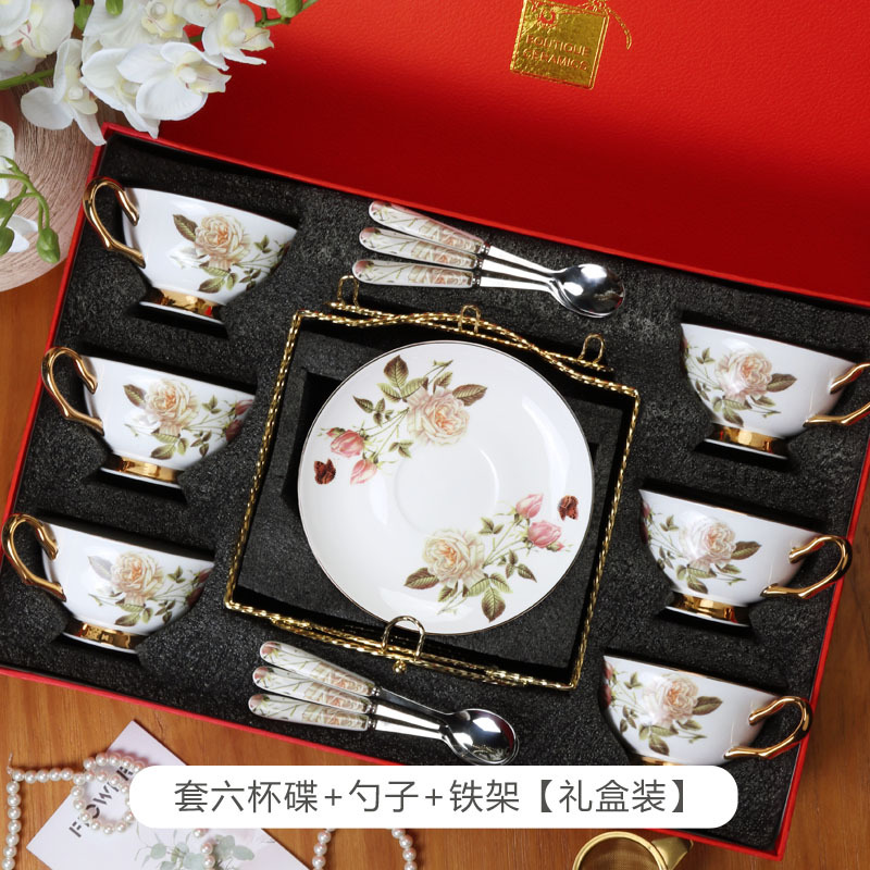 De estilo europeo de alta gama exquisito hueso China taza de café y platillo traje británico tarde juego de té caja de regalo