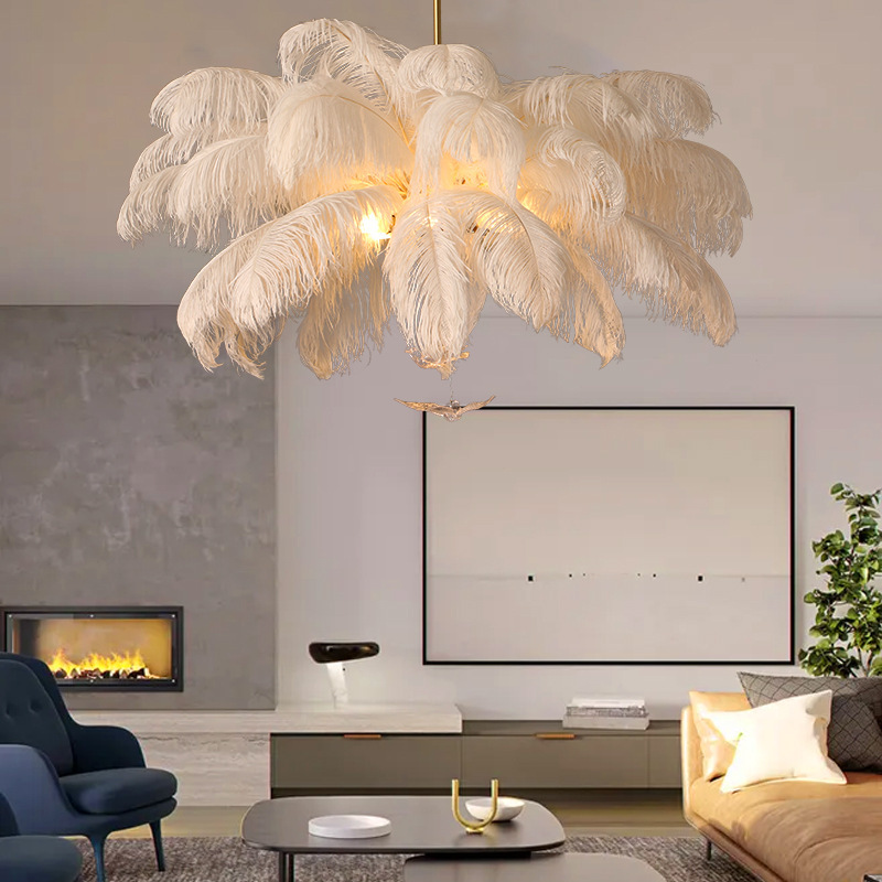 Cross-Border Cream Style Feather Chandelier Modern Simple Princess Room Internet Celebrity Bedroom Lamp Shop Clothing Store Decorative Lamps Cross-Border Cream Style Feather Chandelier Modern Simple Princess Room Internet Celebrity Bedroom Lamp Shop Clothing Store Decorative Lamps