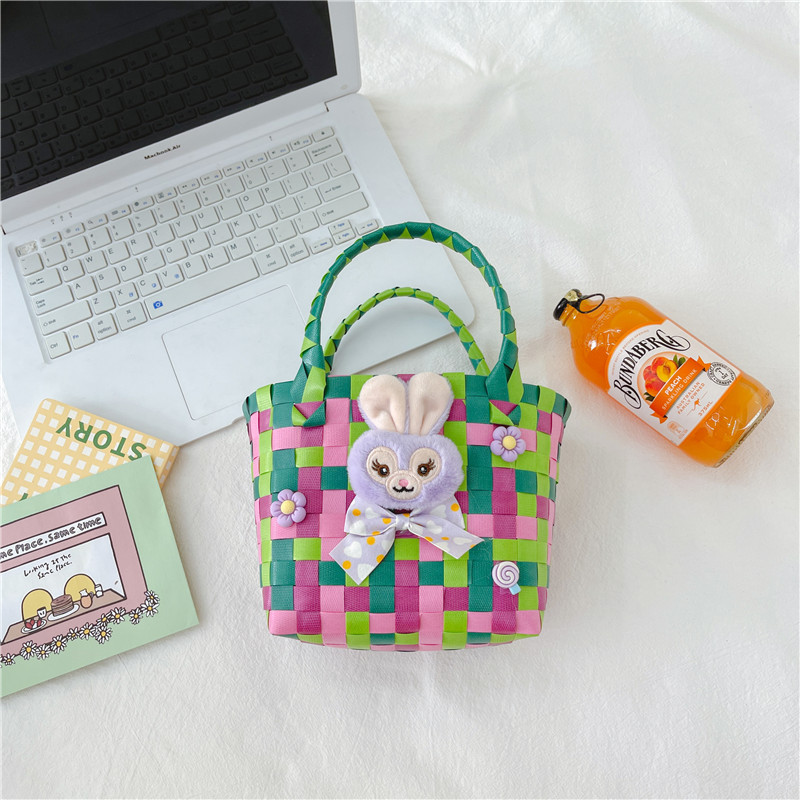 2023 Nueva Chica frito de la calle cesta de verduras bolso tejido PC bolso tejido de color portátil cesta de dibujos animados lindo bolsa de playa
