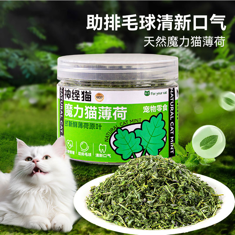 Menta para gatos bocadillos comestibles hojas secas de eliminación de pelo bolas de pelo para gatos Menta en polvo bolas de pelo limpiadoras de la cavidad oral productos estimulantes