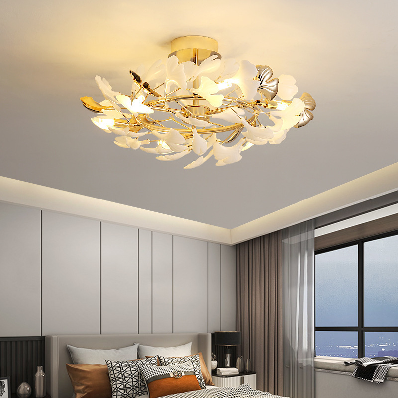French-style light luxury creative art designer ceiling light with ginkgo leaf decoration for internet-famous restaurants, living rooms, and bedrooms French-style light luxury creative art designer ceiling light with ginkgo leaf decoration for internet-famous restaurants, living rooms, and bedrooms