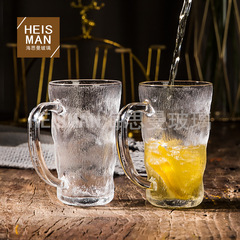 日式冰川紋理手把杯加厚透明玻璃杯ins樹皮紋水杯早餐杯杯子批發