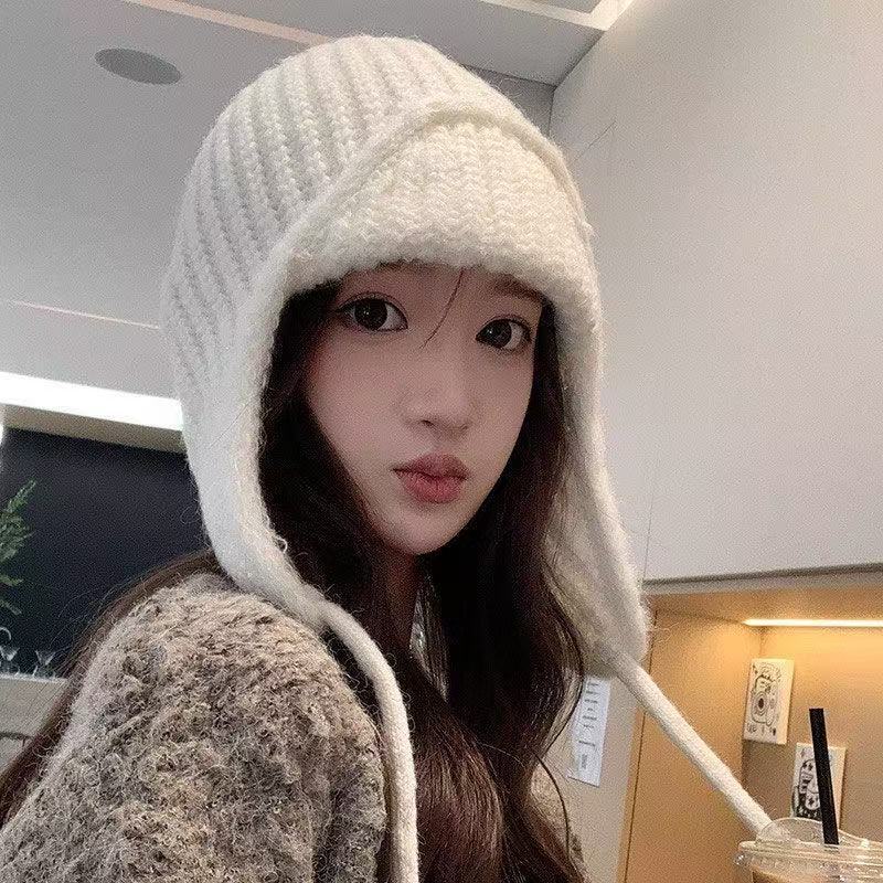 针织毛线帽女2024秋冬护耳飞行帽保暖百搭显脸小滑雪雷锋帽子|undefined