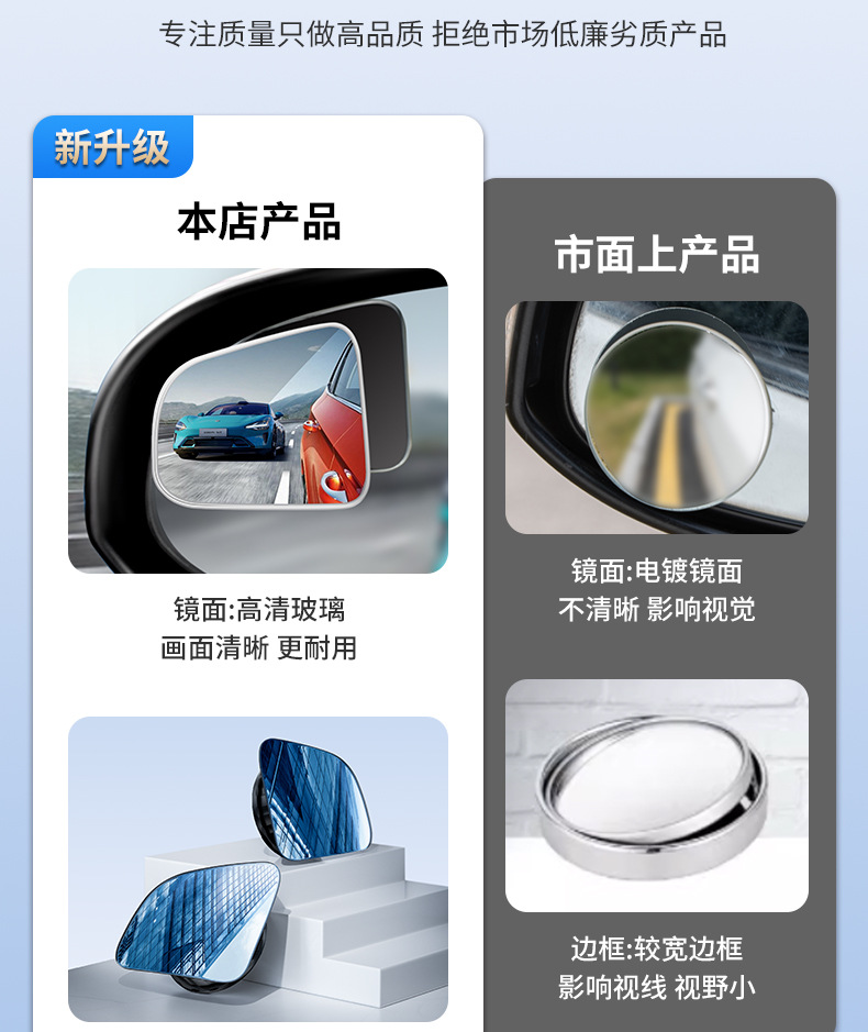 Car reversing rearview mirror suction cup reversing small round mirror 360 degree adjustable large field of view auxiliary wide-angle blind spot mirror