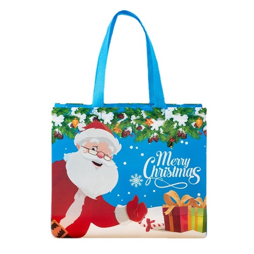Amazon Christmas Tote Bag Customized Cartoon Santa Claus Snowman Laminated Non-Woven Gift Bag