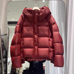 2025冬季新款白鸭绒泡芙羽绒服女短款韩版宽松加厚连帽面包服外套