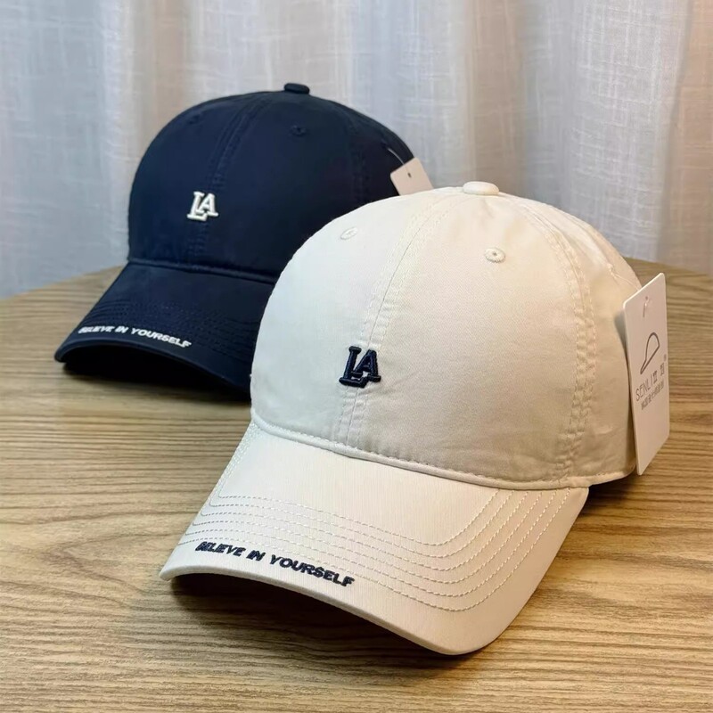 Korean Style Pure Color Baseball Cap with Letter La Embroider Spring and Summer Thin Breathable Sun Hat Casual Versatile Simple Sun Protection Hat