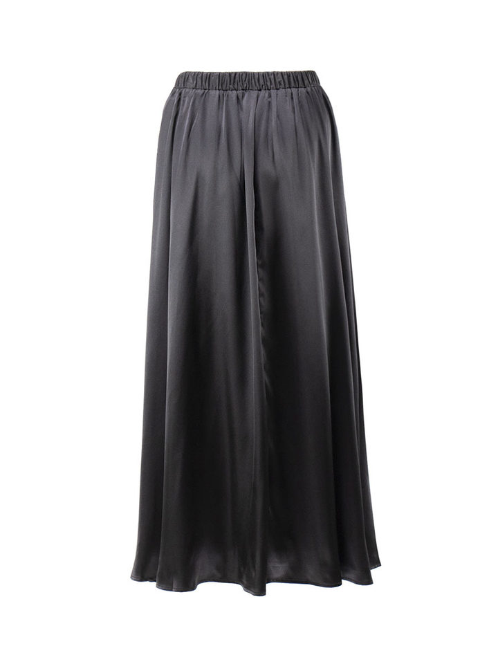 Chân váy nữ dáng chữ A lưng cao chất liệu satin bóng mịn dài vừa, vạt xòe rộng — Màu Kaki, Màu trắng, Màu đen chi tiết 11