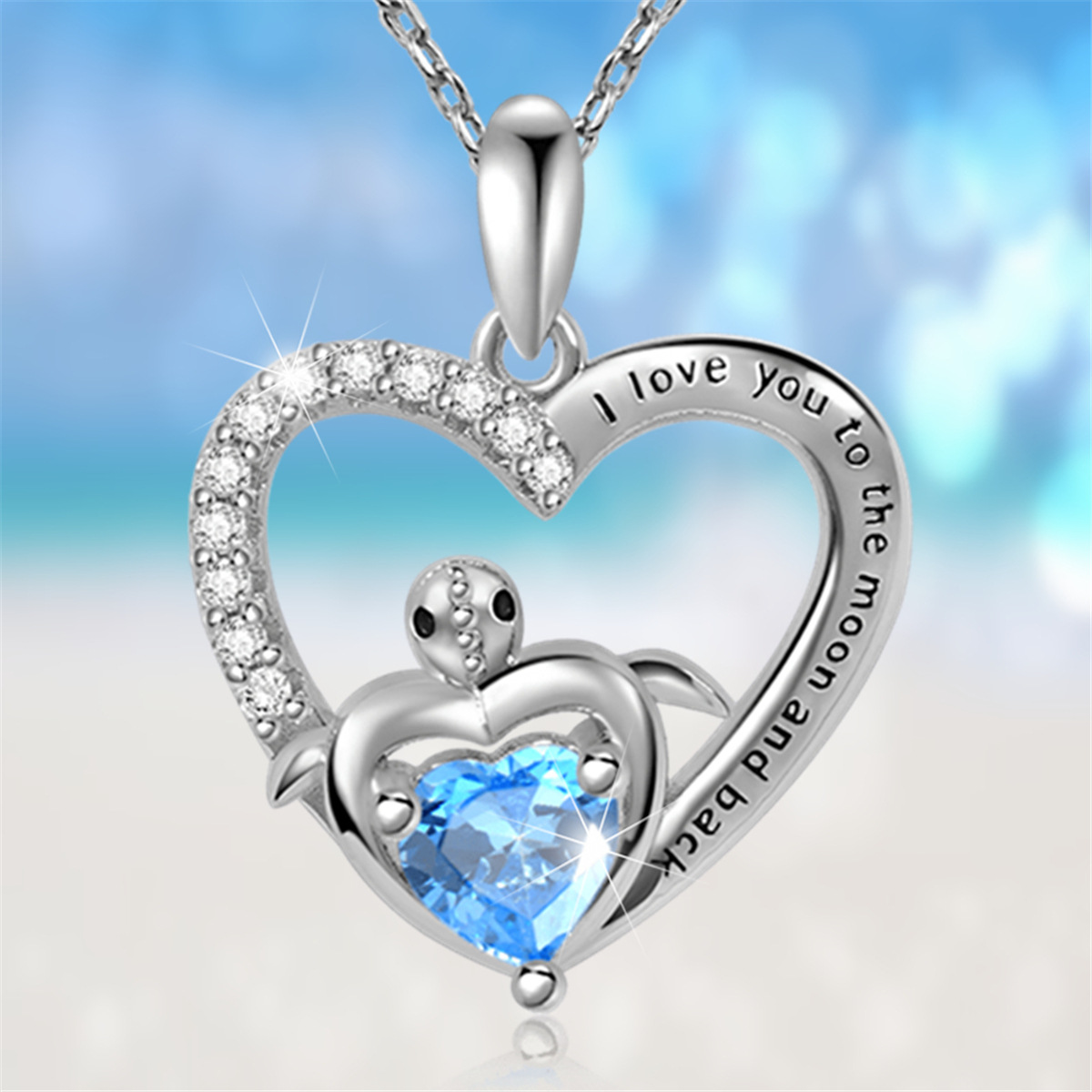 Collana con ciondolo tartaruga in cristallo blu a forma di cuore, alla moda e versatile, per donna_voghion.com