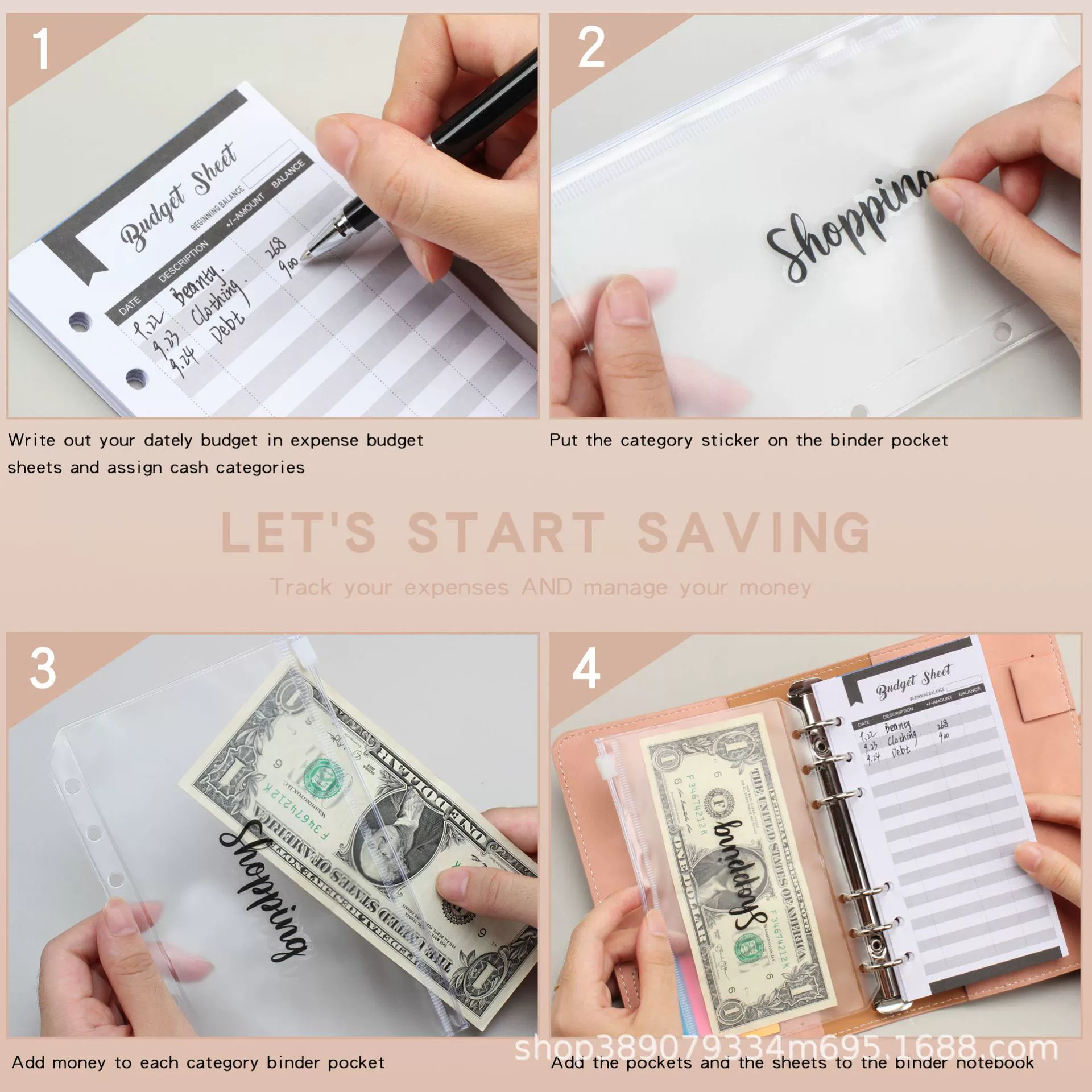 Planner Binder Notebook, PU Cover, Tear-Off Budget Sheets 27 pcs, A5-Style Organizer