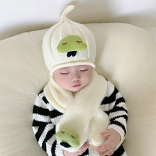 婴儿帽子宝宝秋冬毛线帽围脖套装可爱超萌卡通保暖男女儿童奶嘴帽