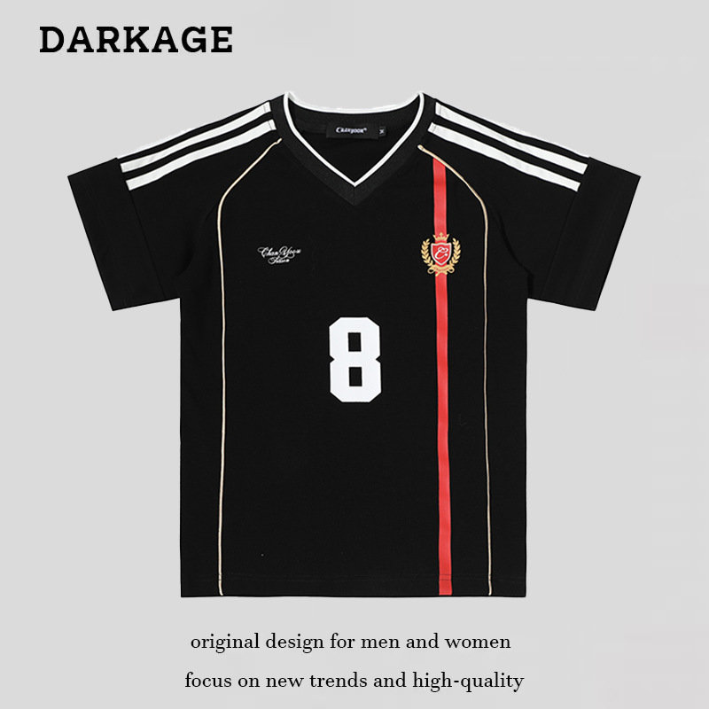 2025 New American Retro Jersey Short-Sleeved T-Shirt Women's Jersey Trend Brand Stripesd V-Neck Sports Sexy Top