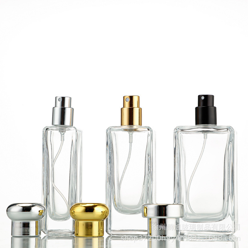 现货香水玻璃瓶30ml 50ml 100ml扁方形卡口玻璃瓶便捷式喷雾分装