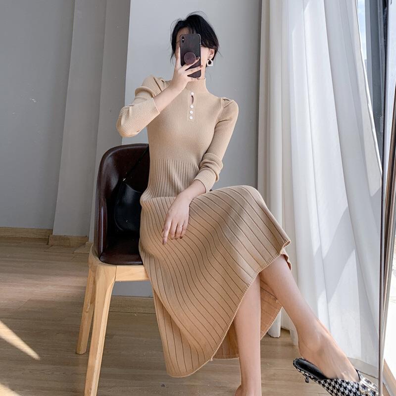 Elegant Half-High Collar Knitted Dress for Women in Autumn and Winter New Style Elegant Style High Waist Design Bottoming Sweater Dress Elegant Half-High Collar Knitted Dress for Women in Autumn and Winter New Style Elegant Style High Waist Design Bottoming Sweater Dress