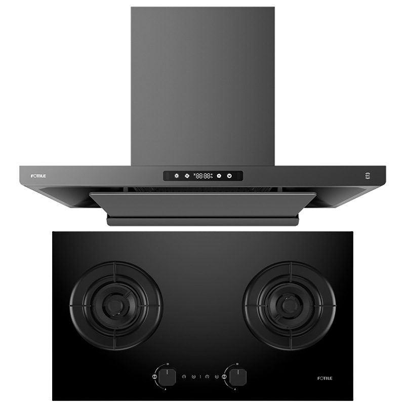 Fotile F3-G+02-Te21 Set Range Hood with 25 Cubic Meter Inverter Motor Gas Stove 5.2Kw with Timer Shut-Off