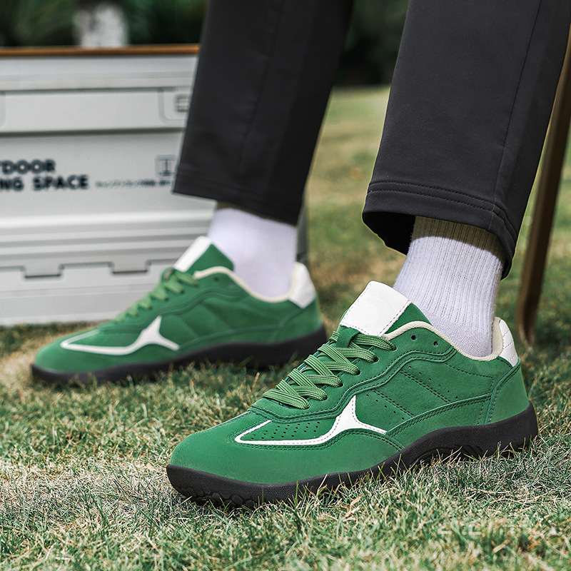 Niche Fashion Comfortable Versatile Outdoor Flat Color-Blocked Front Lace-Up Round-Toe Shallow Leather Couple's Training Shoes