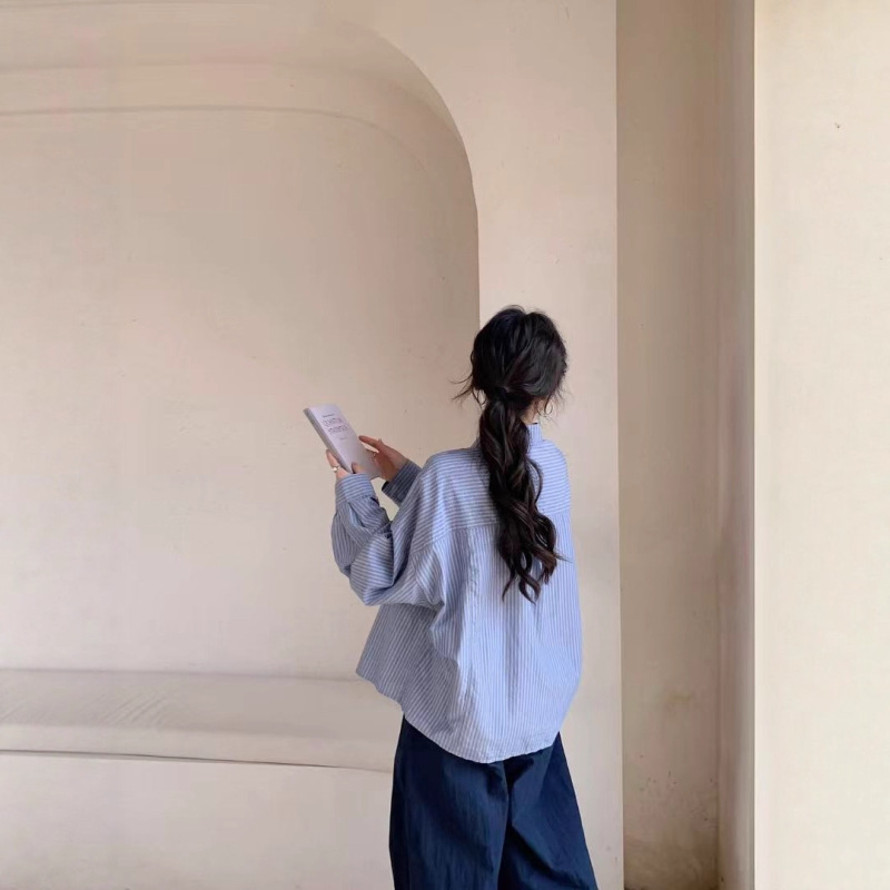 韩系条纹衬衫女2025秋季新款宽松显瘦休闲百搭长袖衬衣上衣潮|undefined