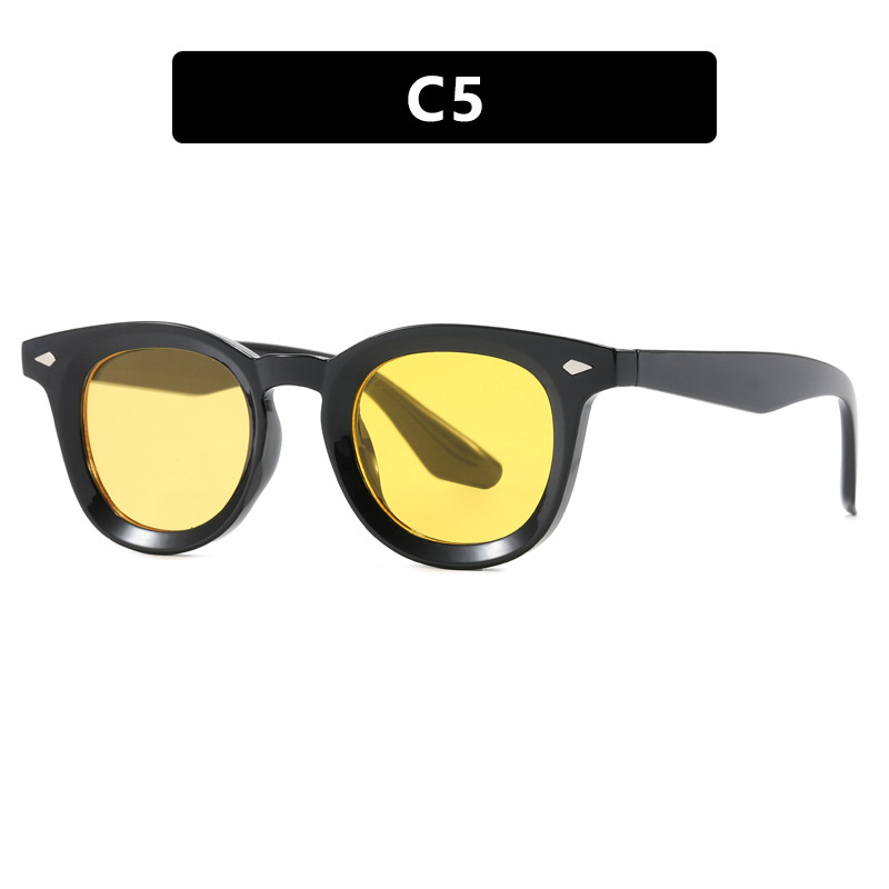 Redondo clavos de arroz pequeño marco de moda europea y americana callejera gafas de sol retrógrado personalidad gafas de sol cóncavas