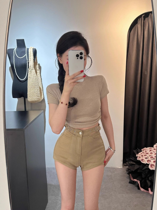 抖音质量夏季新款复古牛仔短裤女双扣设计感高腰显瘦百搭热裤7017|undefined