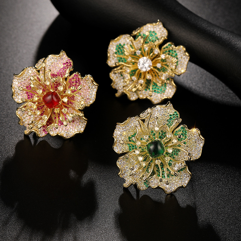 Heavy Industry Design Big Flower Brooch Original Court Style Flower Pin_voghion.com